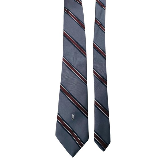Yves Saint Laurent Gray & Maroon W/YSL Logo Men's Tie - Picture 1 of 5